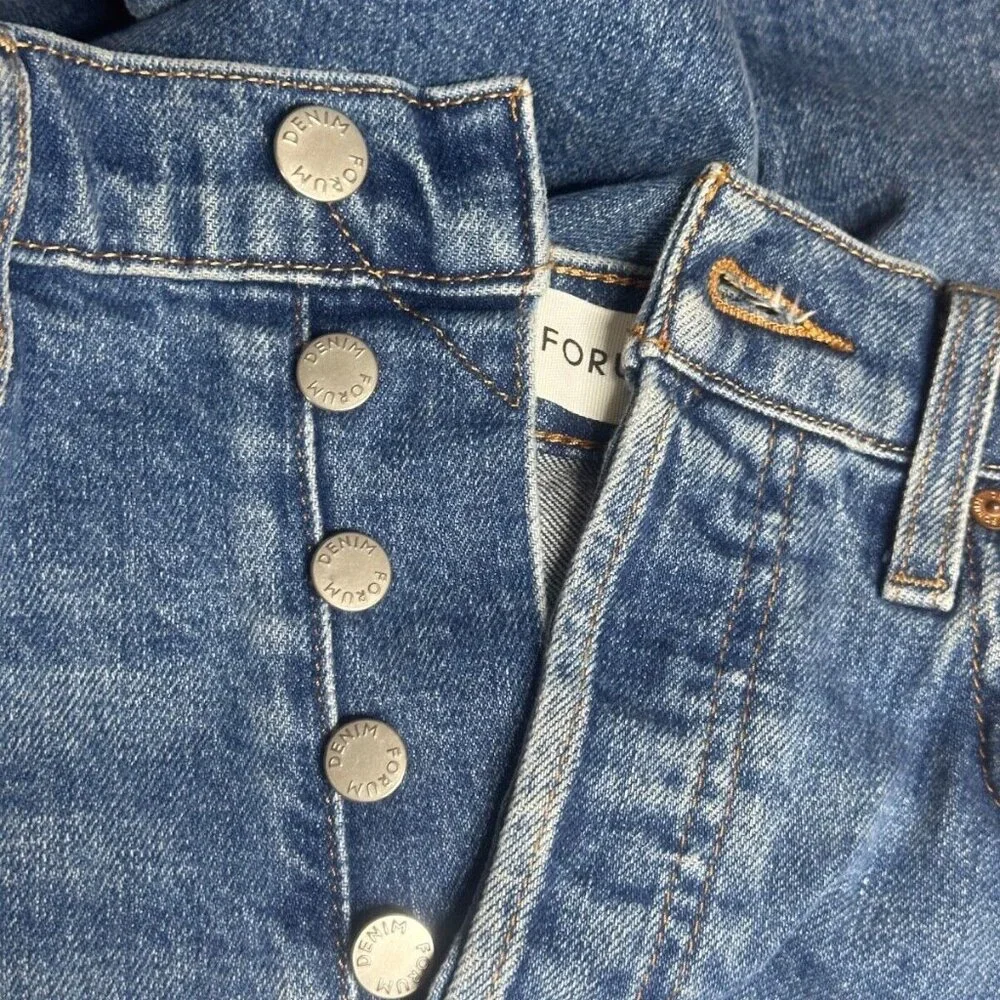 Denim Forum x REVOLVE Blue High-Rise Straight Leg Cropped Jeans 26